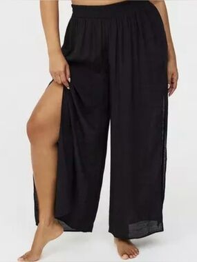 Goa Beachwear by Japna Black Split Wide Leg Palazzo Pants Cover-up Large